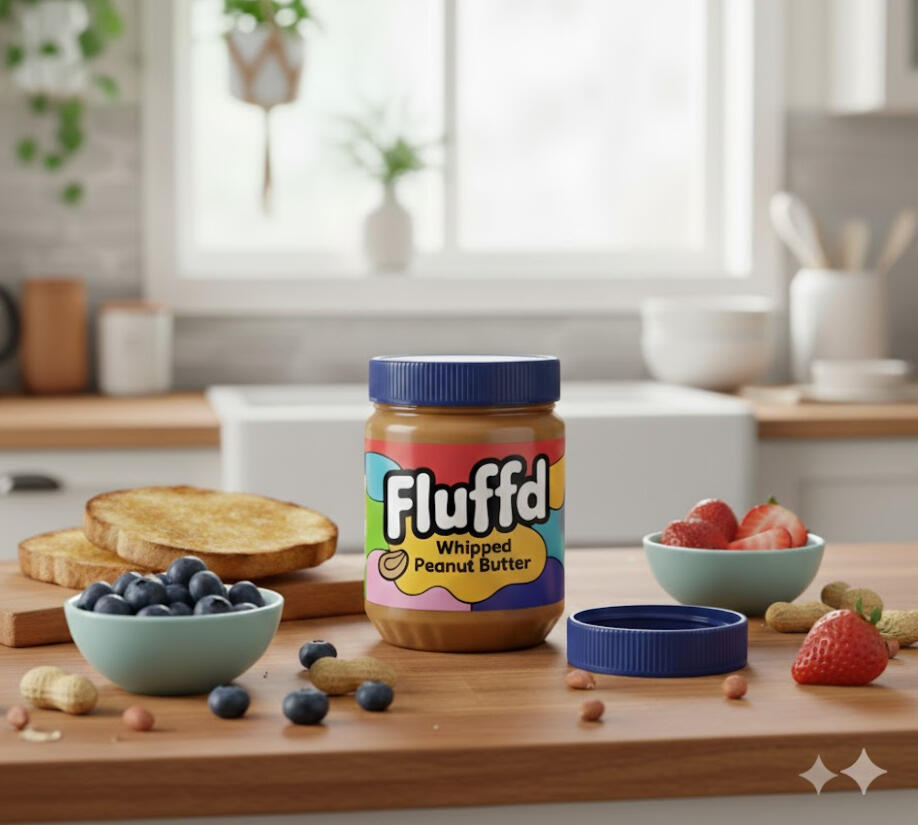 Fluffd Whipped Peanut Butter Jar of Fluffd whipped peanut butter, similar to Jif Whips whipped peanut butter and Peter Pan whipped peanut butter.
